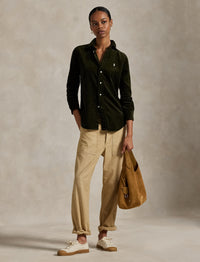 Slim Fit Cotton Velour Shirt - Olive