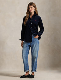 Slim Fit Cotton Velour Shirt - Navy