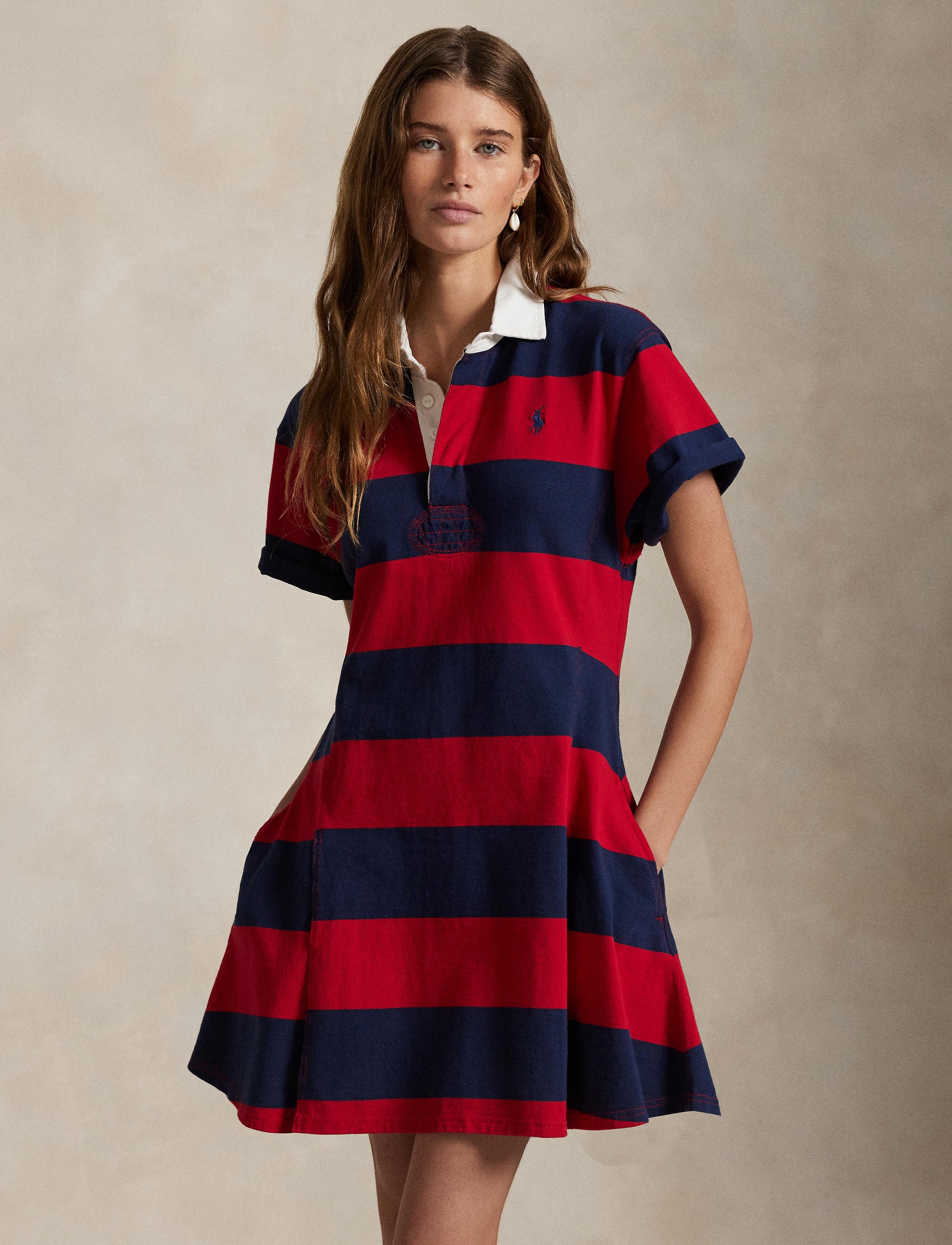 Robe de rugby rayée en jersey de coton - Polo Sport Red & Newport Navy