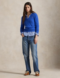 Pull col en V torsadé en laine et cachemire mélangé - Lapis Blue