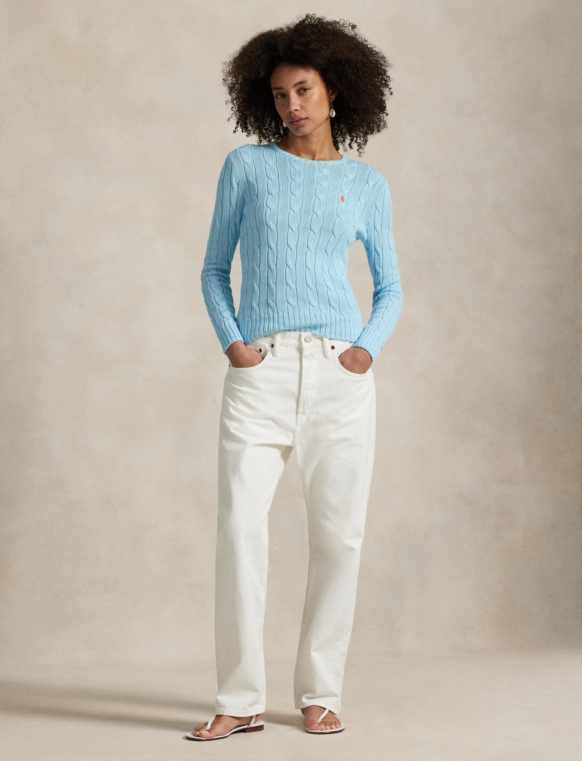 Pull torsadé à col rond en coton - Acadia Blue