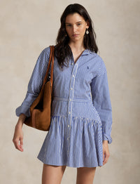 Robe-chemise à pans en coton rayé - Blue & White Stripe