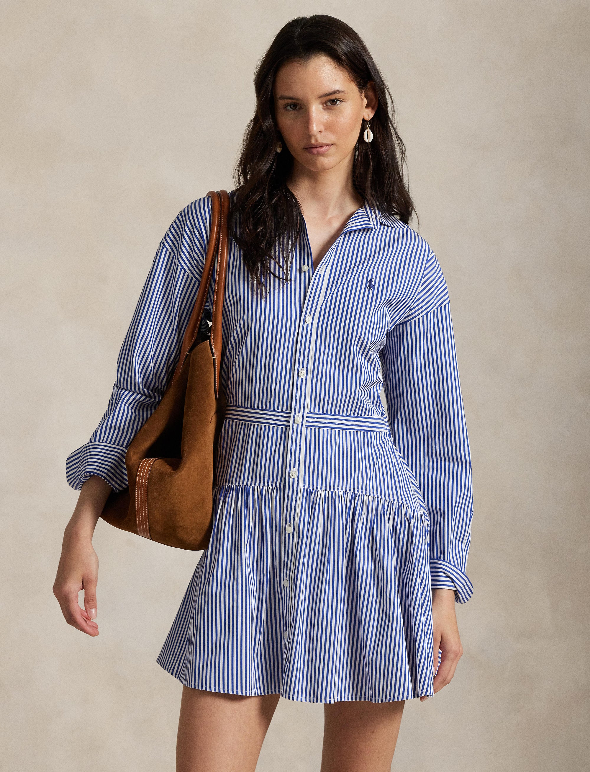 Robe-chemise à pans en coton rayé - Blue & White Stripe