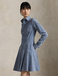 Robe-chemise trapèze en velours côtelé - Blue
