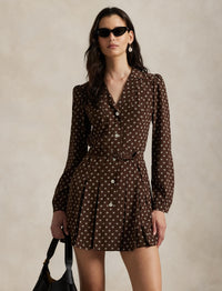 Printed silk mini-dress - Ditsy Geo Brown & Cream