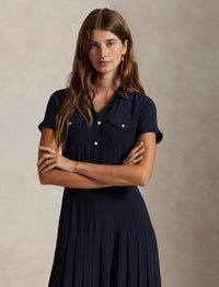 Robe-chemise plissée en crêpe de soie - Ink