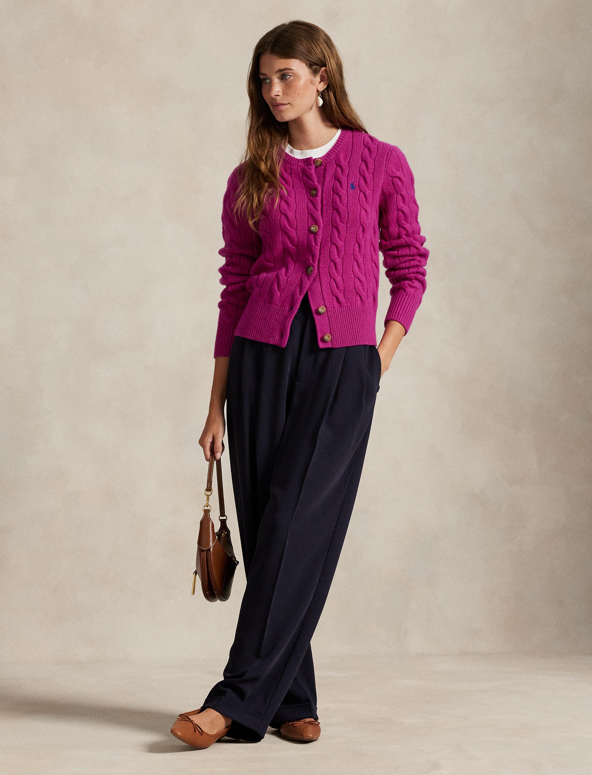Cardigan torsadé en laine et cachemire mélangé - Carmine Pink
