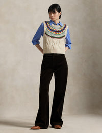 Tank jumper with Fair Isle yoke - Tan & Multicolour