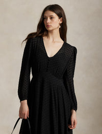 Blousant silk blend dress - Polka Dot Black & Multicolore