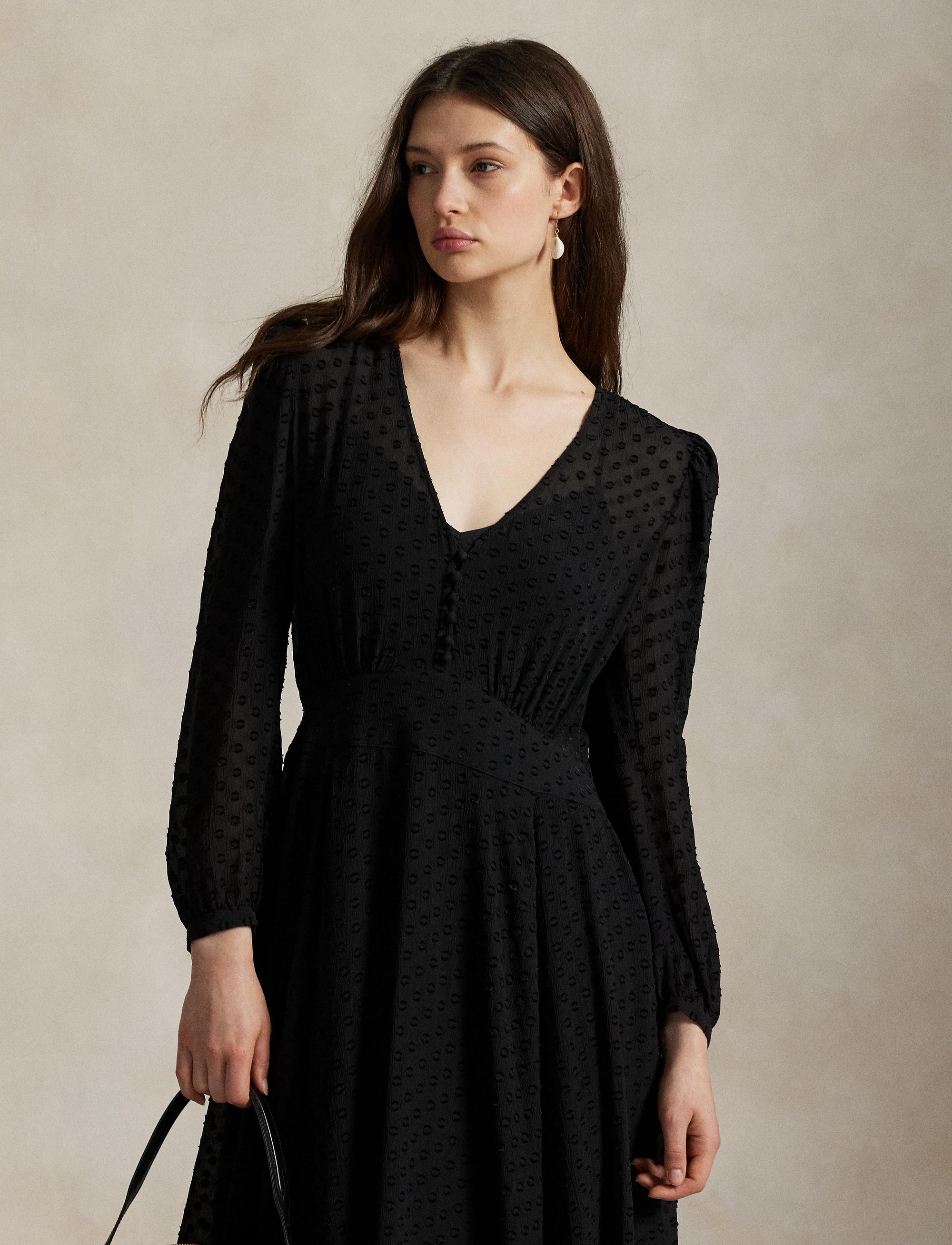 Blousant silk blend dress - Polka Dot Black & Multicolore