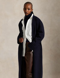 Manteau en laine milleraies - Navy Chalk Stripe