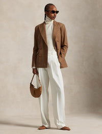 Blazer croisé à chevrons en laine - Tan Herringbone