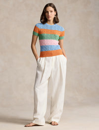 Pull torsadé rayé à manches courtes - Multicolore Stripe