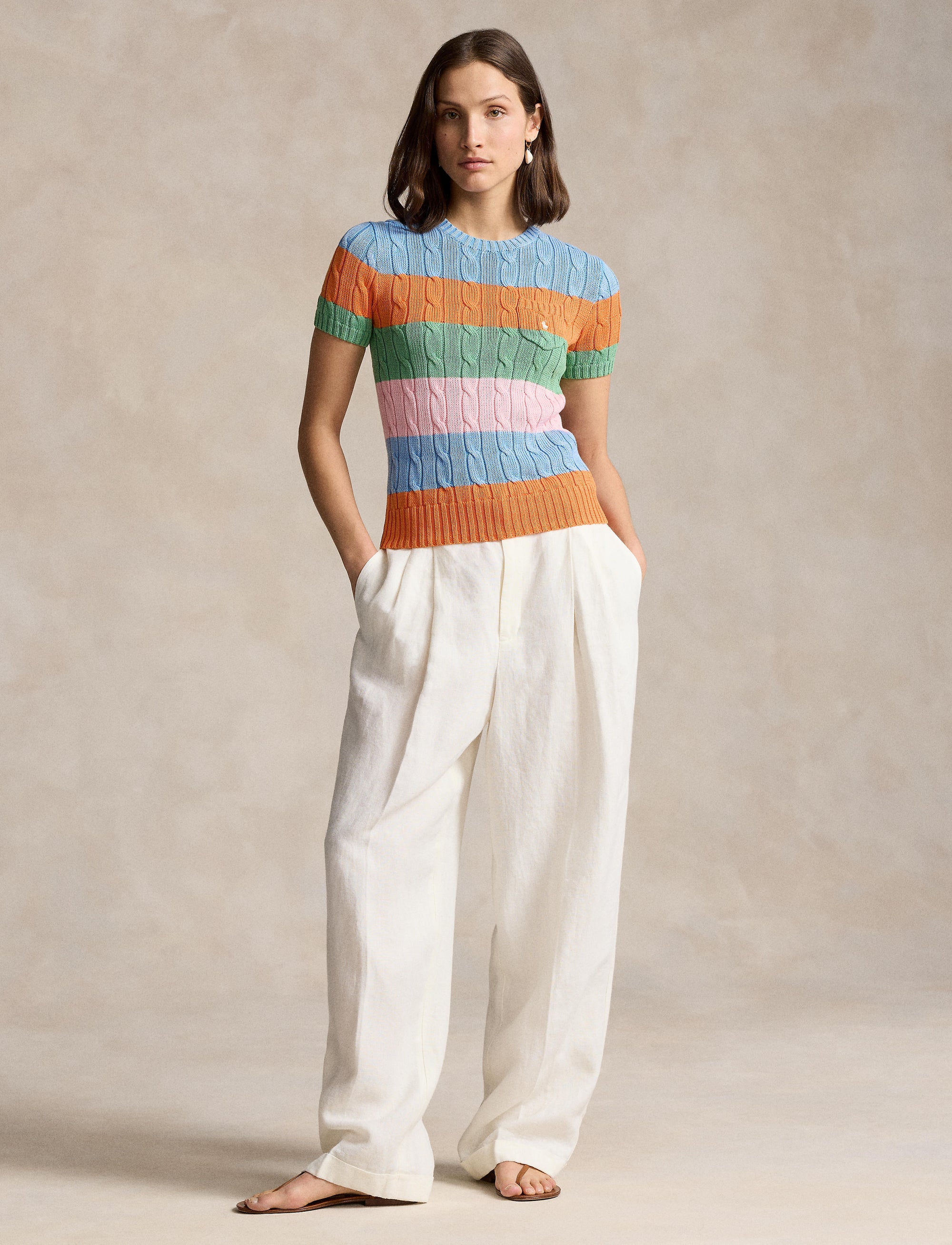 Pull torsadé rayé à manches courtes - Multicolore Stripe