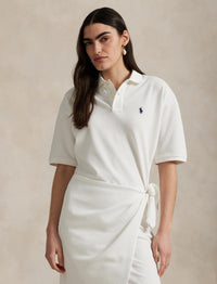 Mini-robe polo portefeuille en piqué  - White