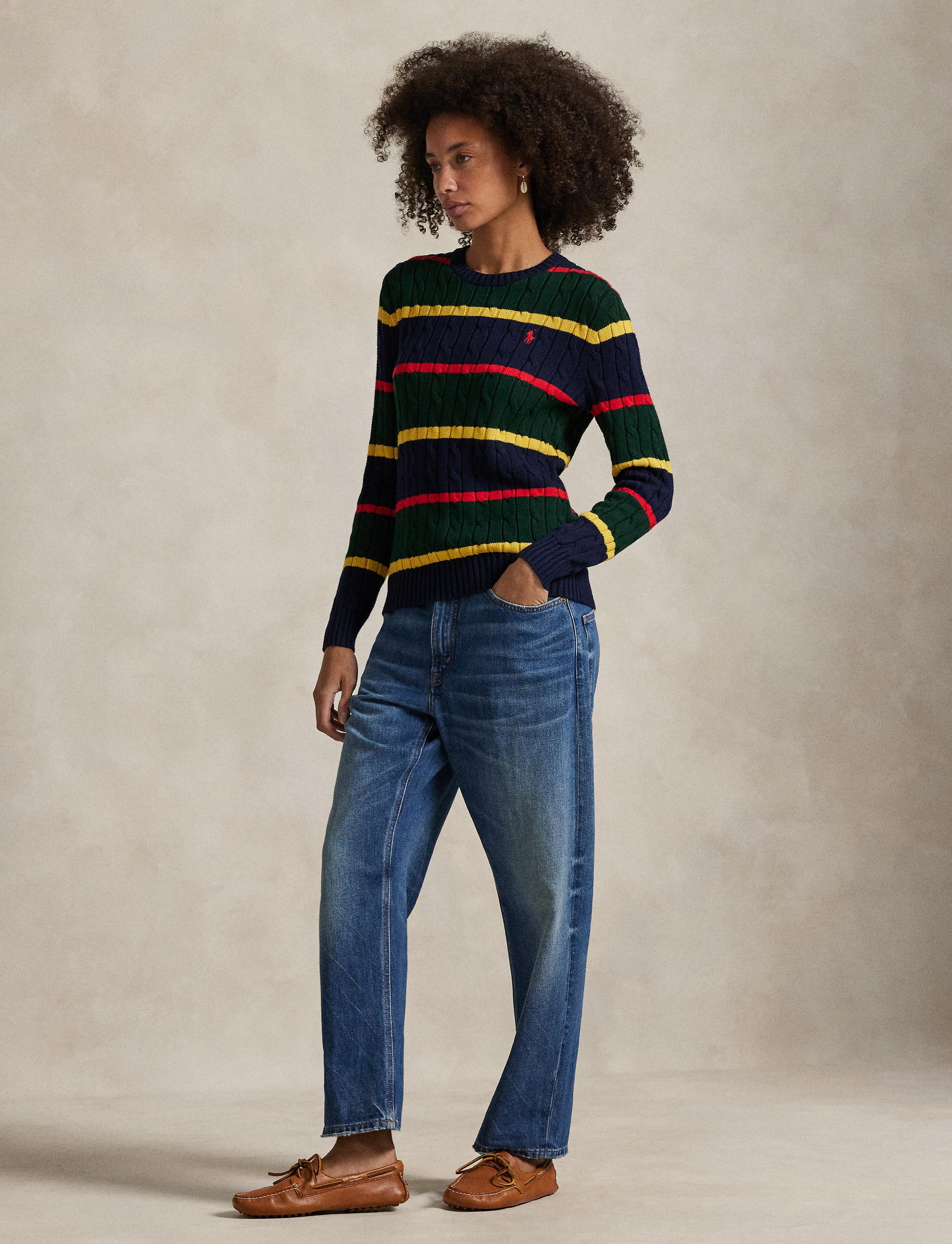 Pull rayé en coton torsadé - Navy Multicolore Stripe