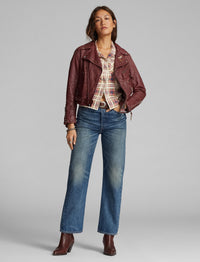Veste moto cloutée en cuir - Vintage Red