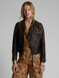 Veste moto en cuir - Dark Sepia