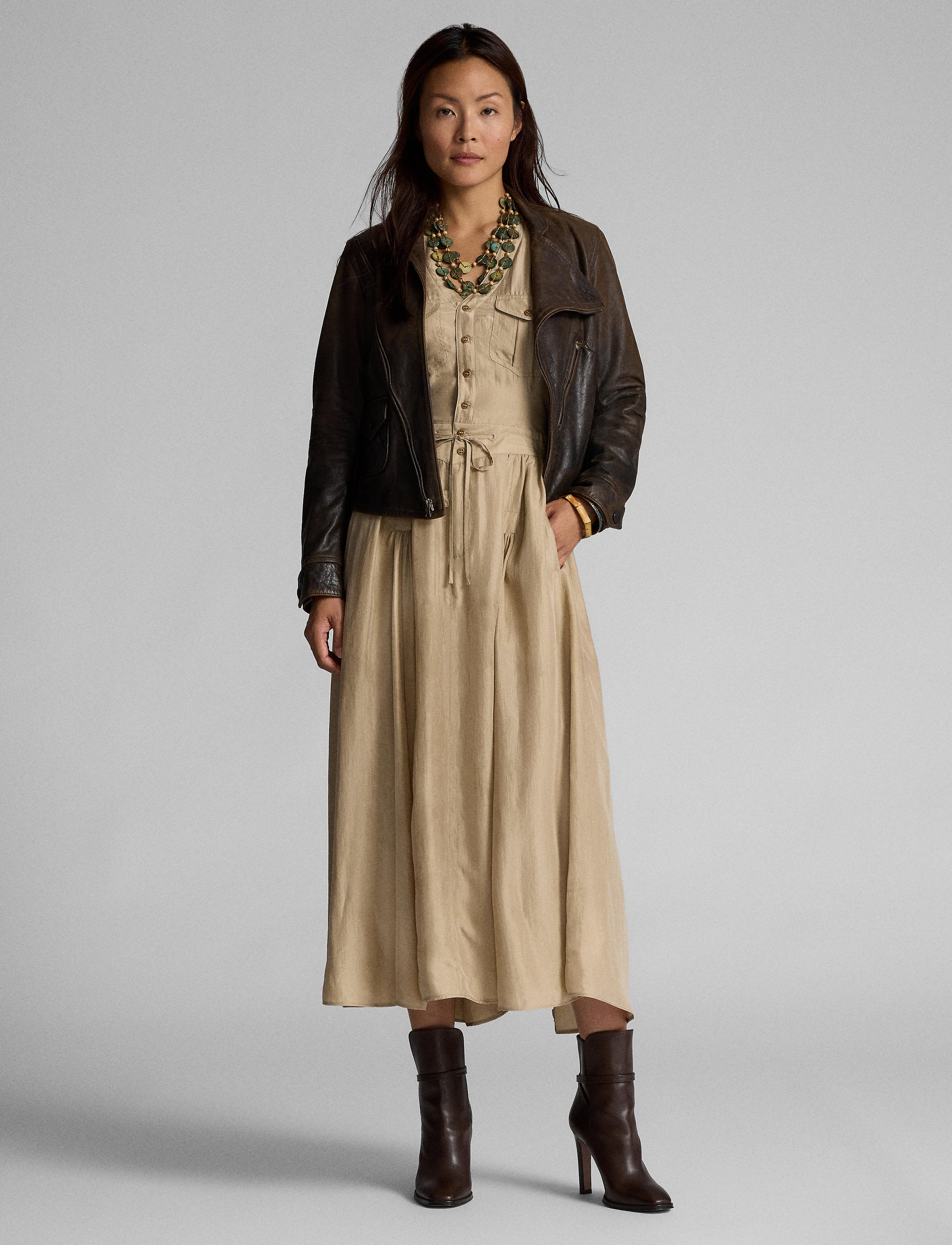 Robe dos nu en soie - Sand