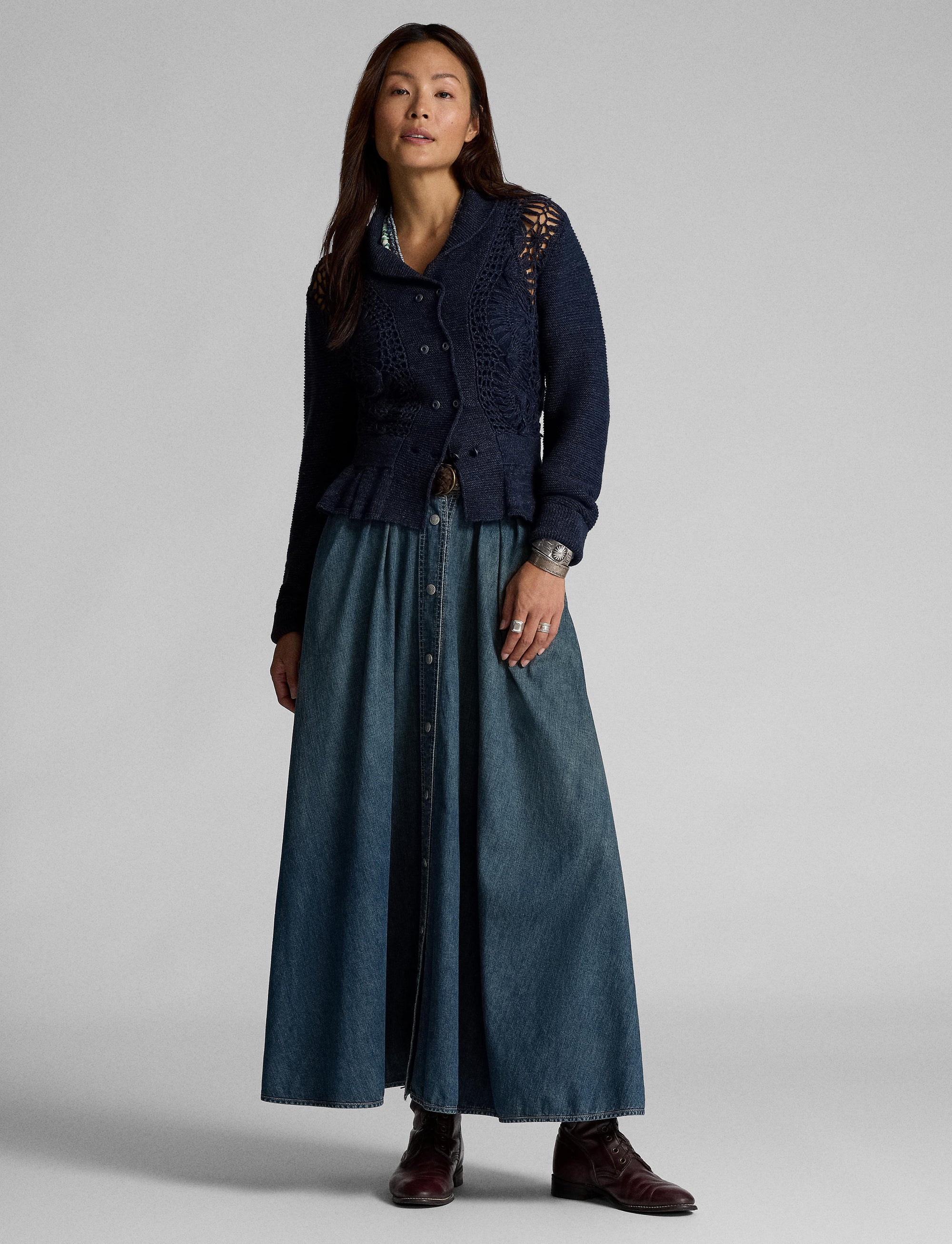 Jupe plissée en denim indigo - Medium Indigo