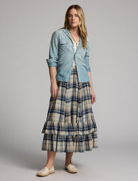 Indigo tartan skirt in cotton voile - Indigo & Multicolour