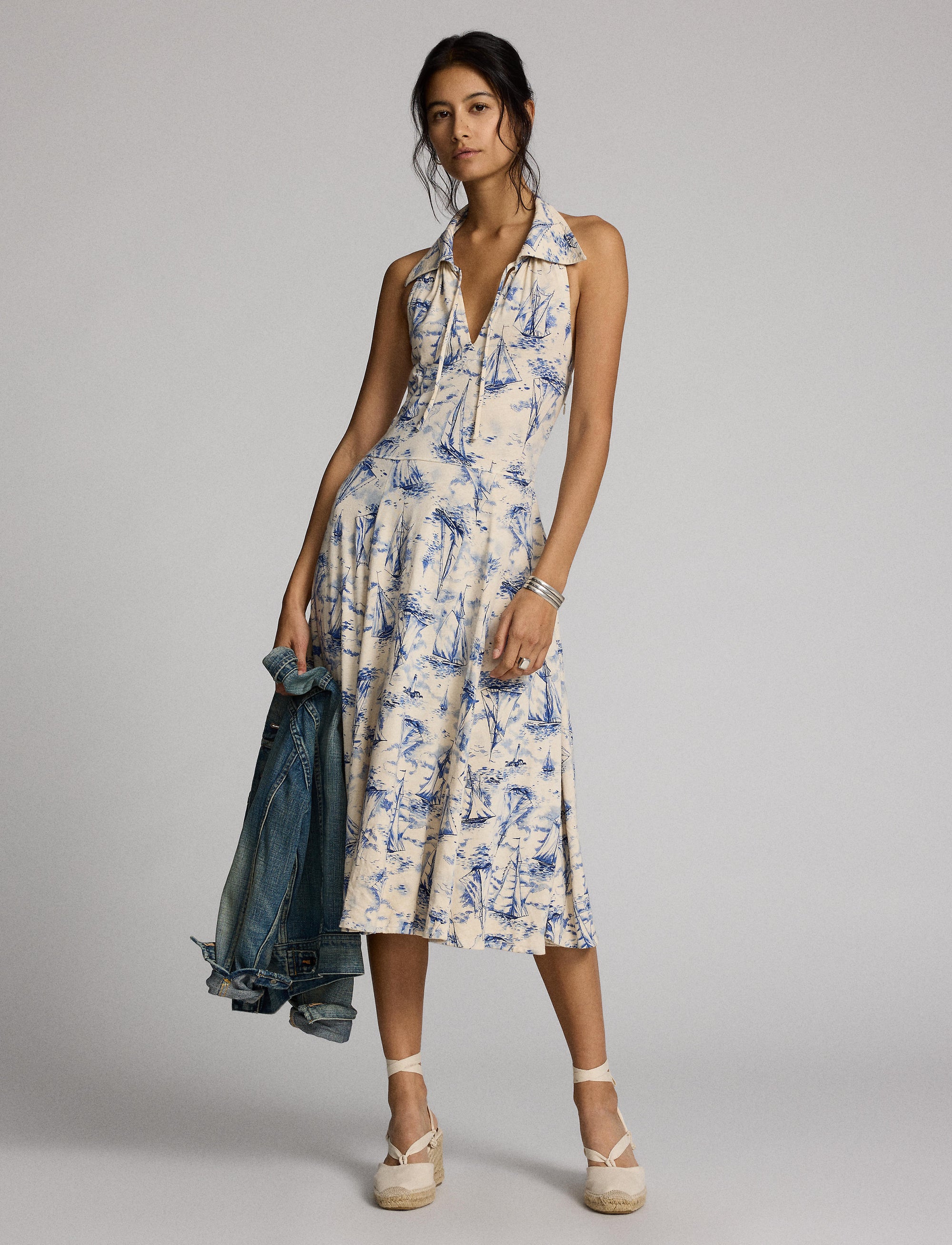 Robe nautique en jersey de lin et coton - Cream & Blue
