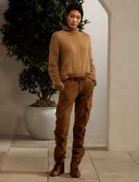 Long-sleeved cashmere turtleneck jumper - Camel Melange