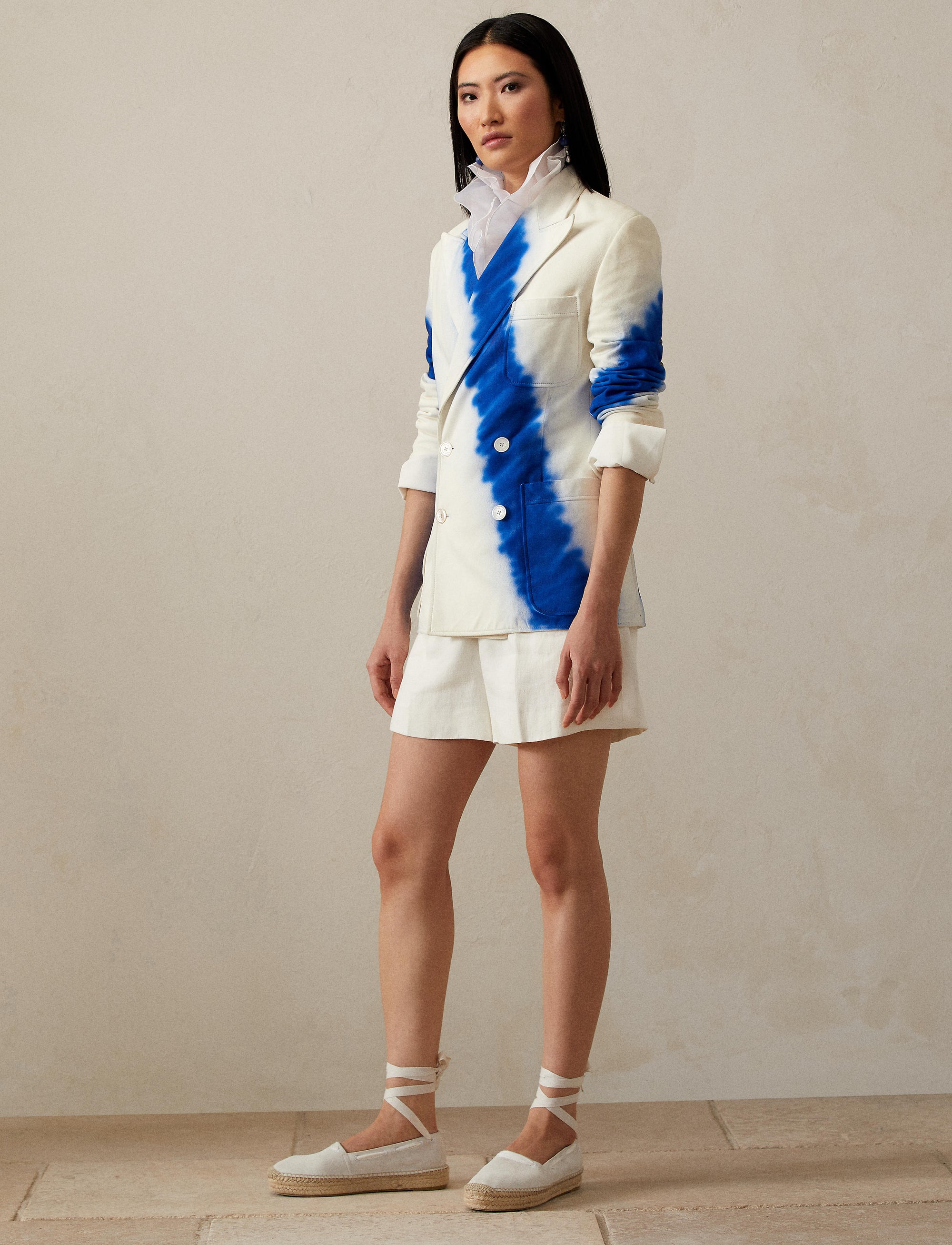 Blazer Shermin tie-dye en cuir velours - Indigo & White