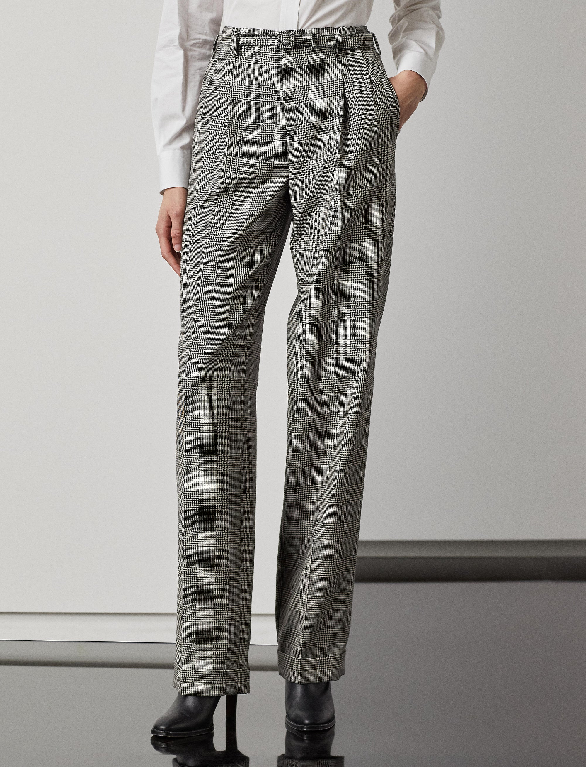 Pantalon Stamford prince-de-galles en laine - Black & Antique Cream