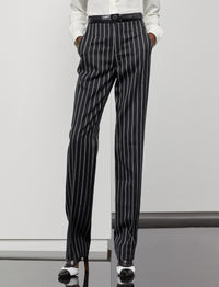 Pantalon Alaina en laine milleraies - Black & Cream