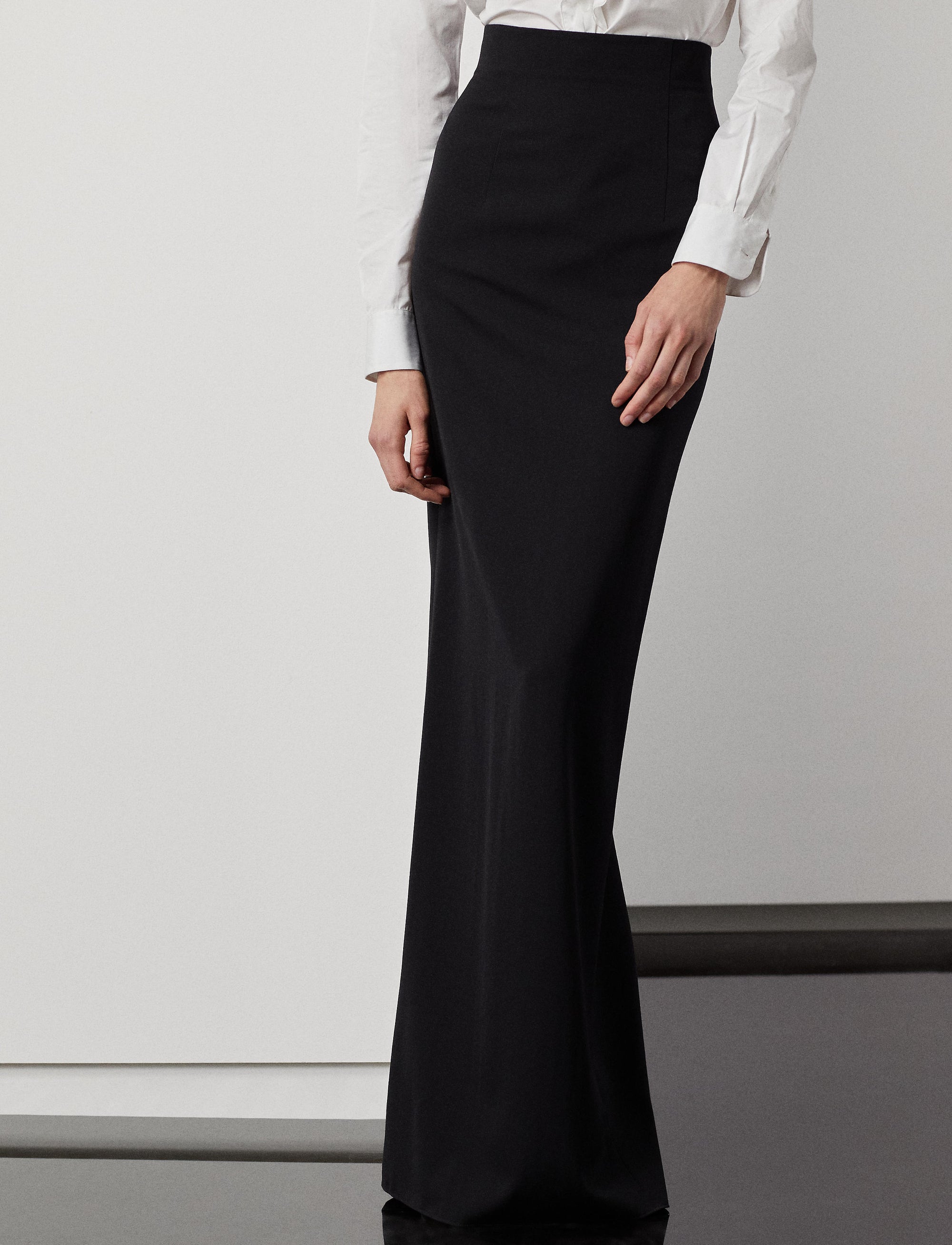 Jupe crayon taille haute en laine - Black