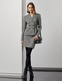 Veste Madelena prince-de-galles en laine - Black & Antique Cream