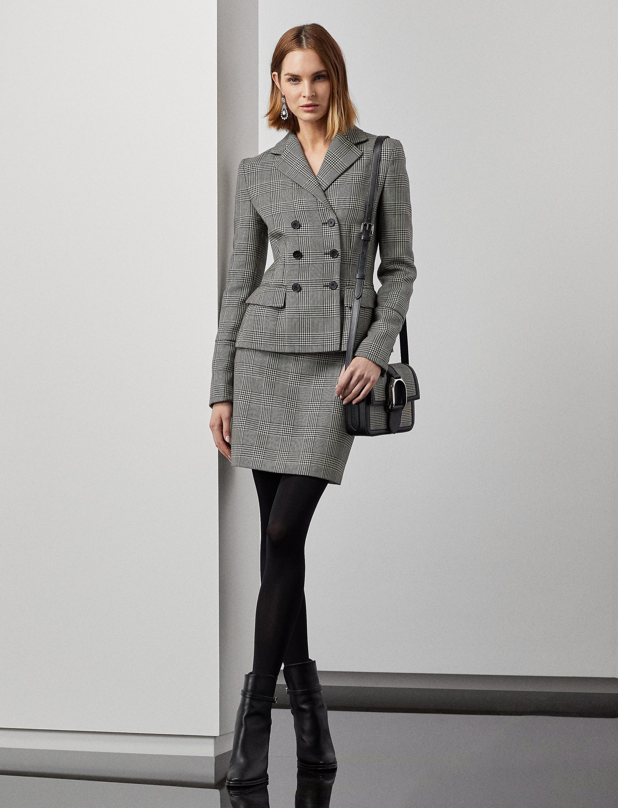 Veste Madelena prince-de-galles en laine - Black & Antique Cream