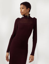 Robe-pull de cocktail manches bouffantes en soie et cachemire mélangé - Bordeaux