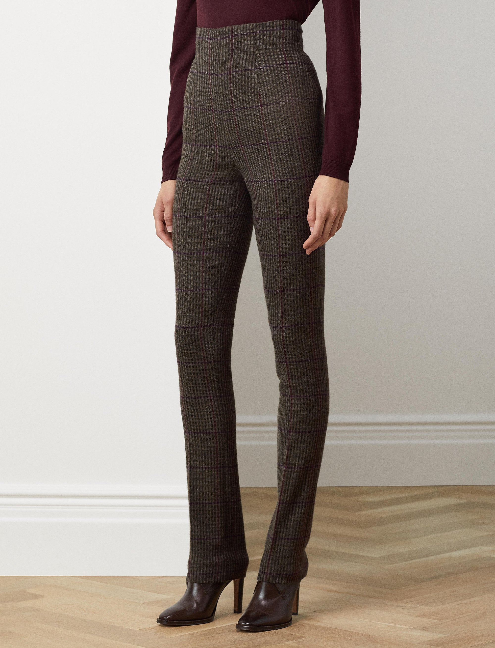 Pantalon Alisanne à carreaux en tweed écossais - Olive & Brown