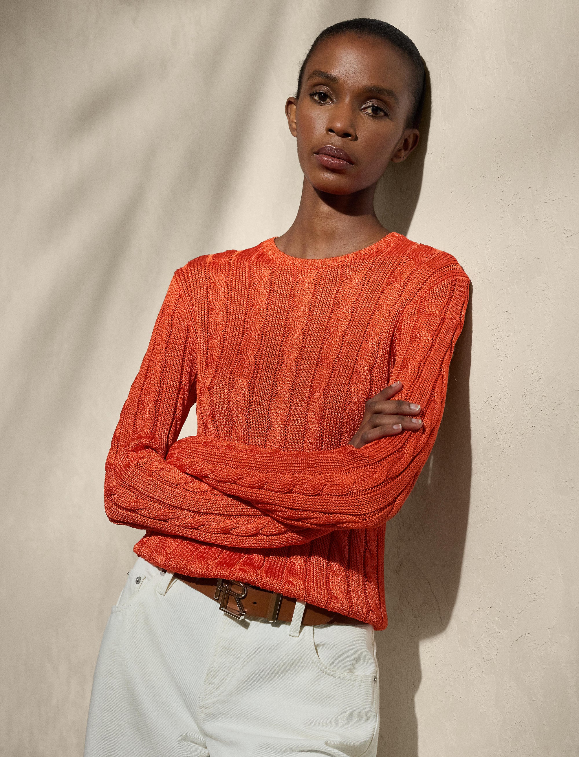 2pcs / NEW // BRIGHT ORANGE PULLOVER LONG SLEEVE LS CN CABLE