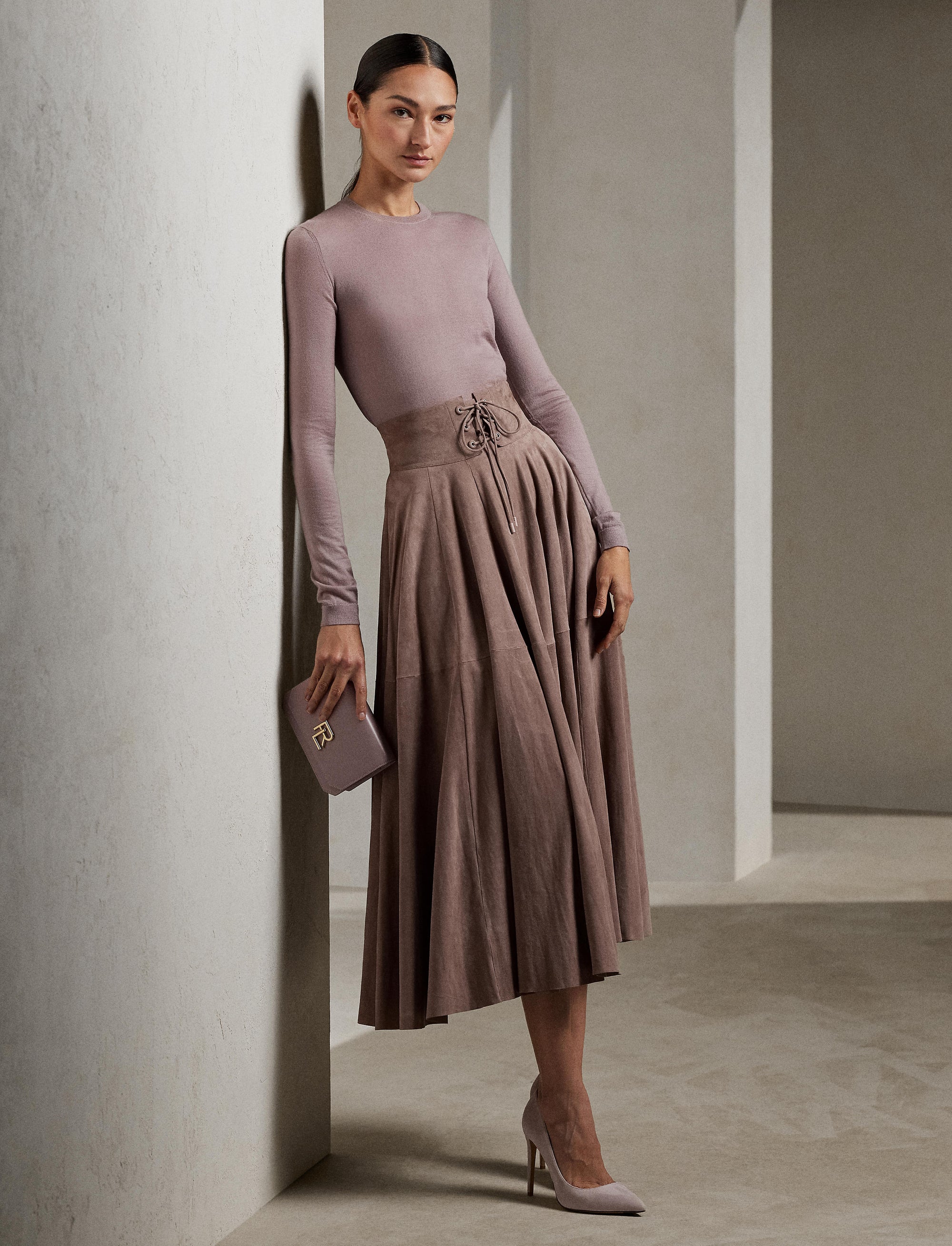 Pull col rond en cachemire - Mauve