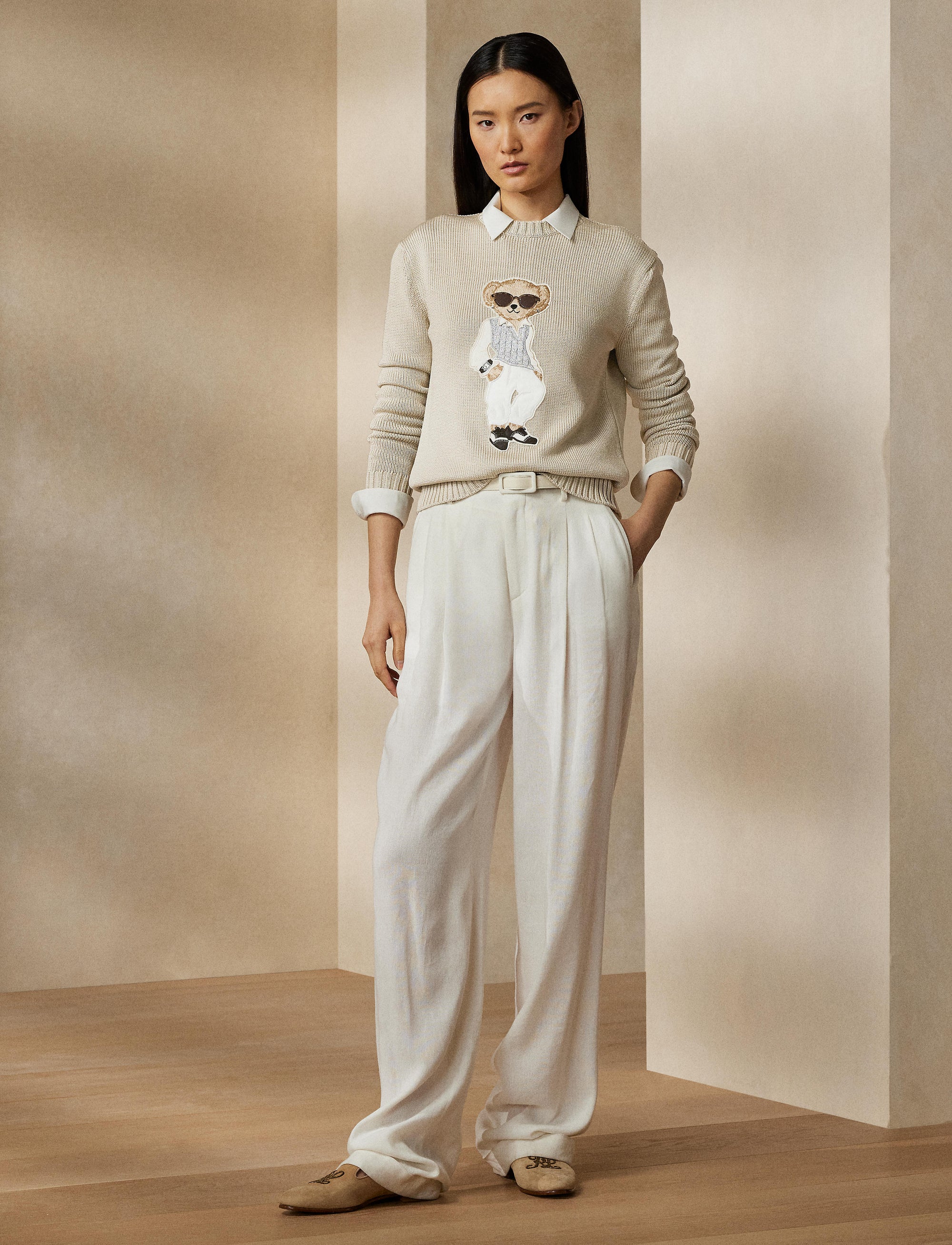 Pull Polo Bear torsadé en soie - Champagne