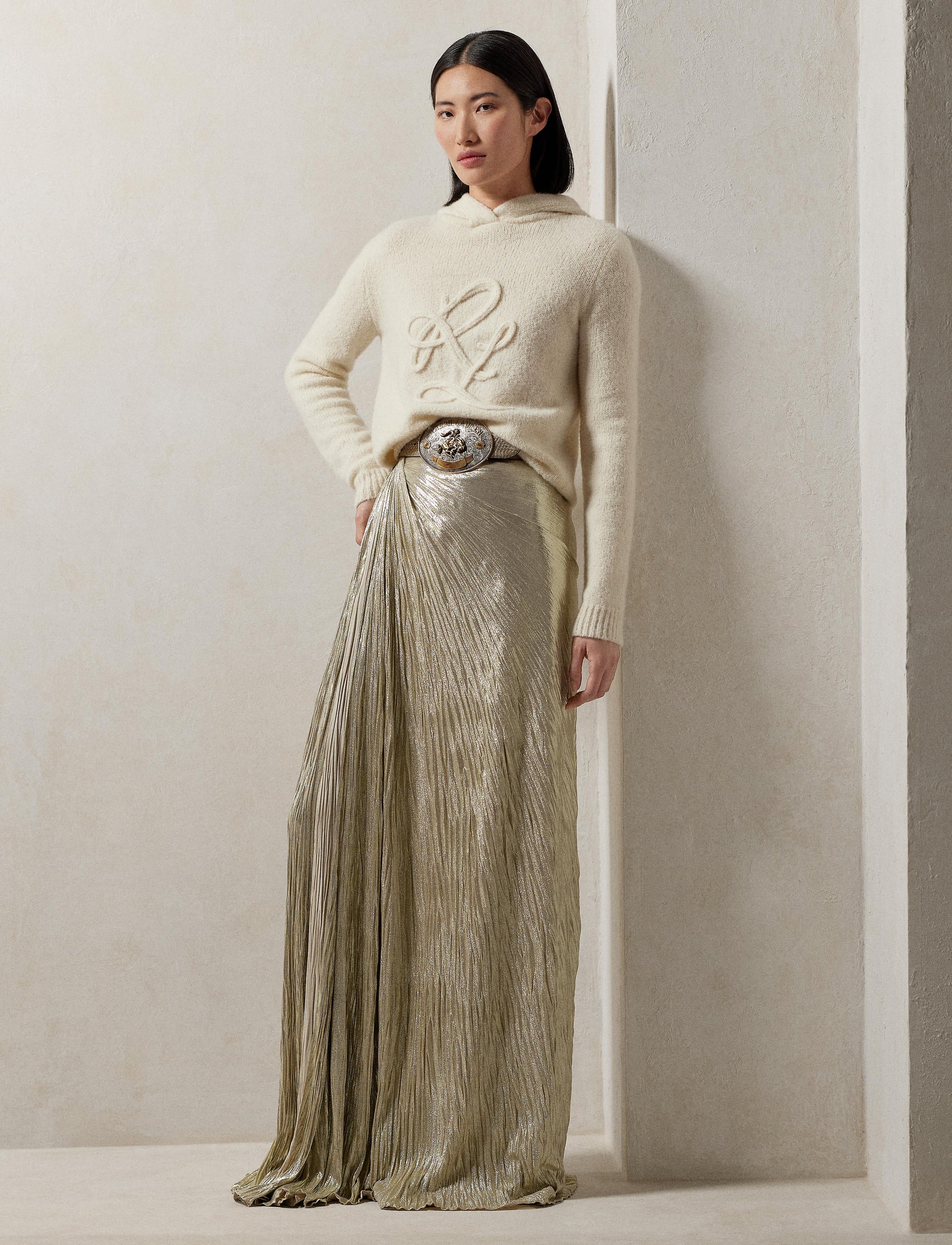 RL hooded jumper in curly cashmere - Lux Cream