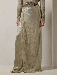 Metallic pleated Duvall skirt - Quartz Tan