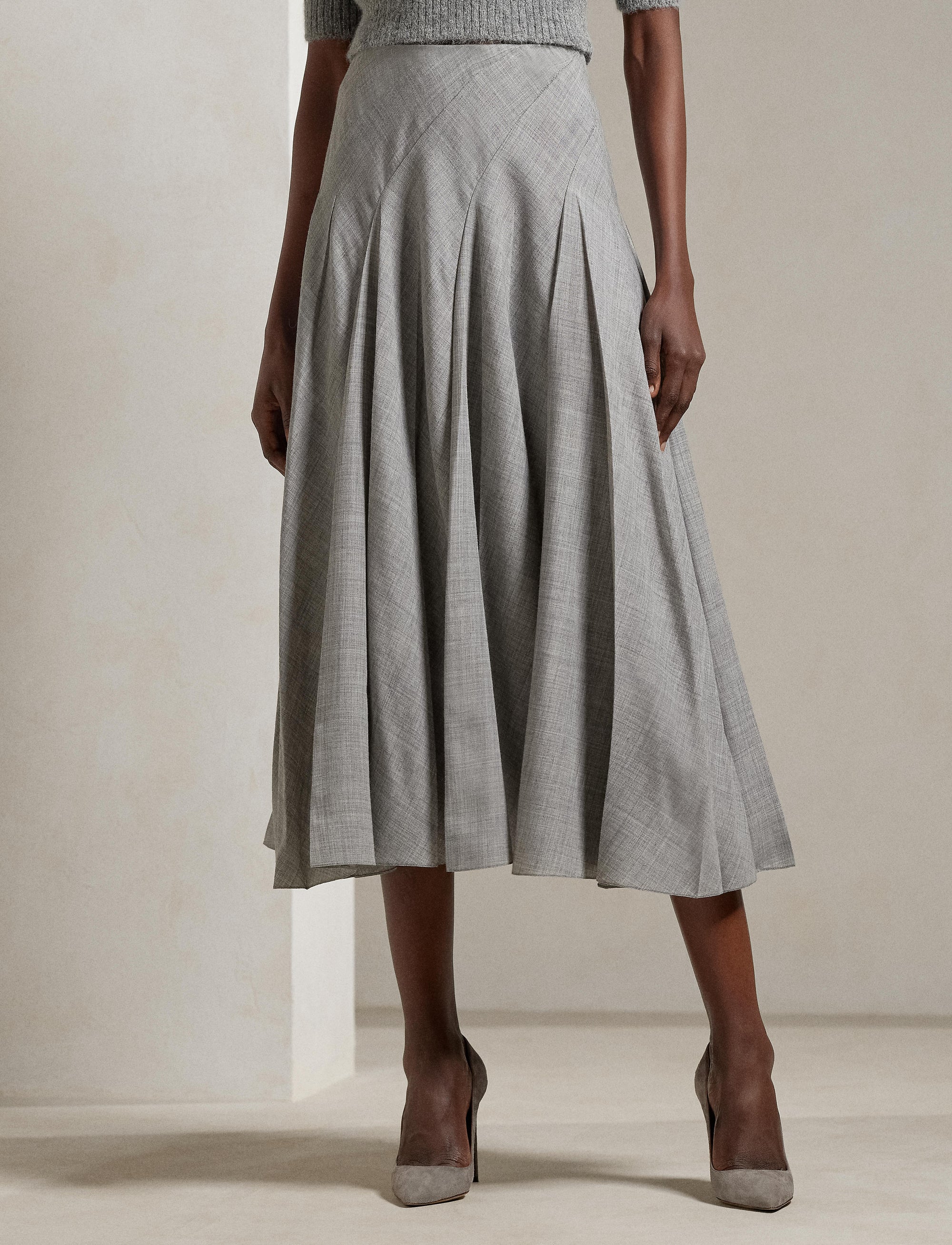 Jupe Harleigh plissée en laine - Classic Light Grey