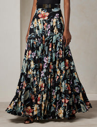 Maxi jupe Sutton à motif voile de lin - Black Multi