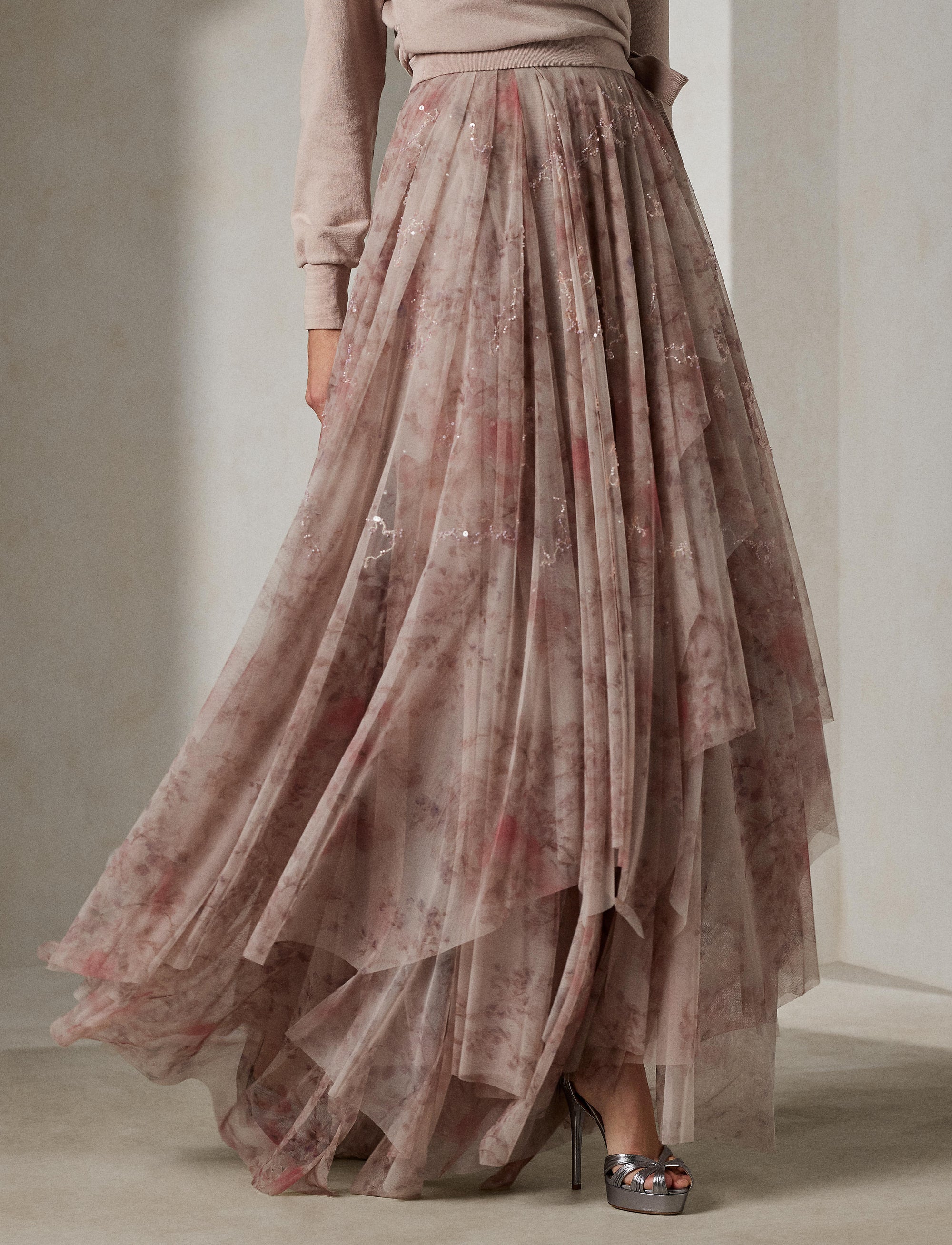 Jupe Kymberly fleurie et ornée en tulle - Light Mauve Multi