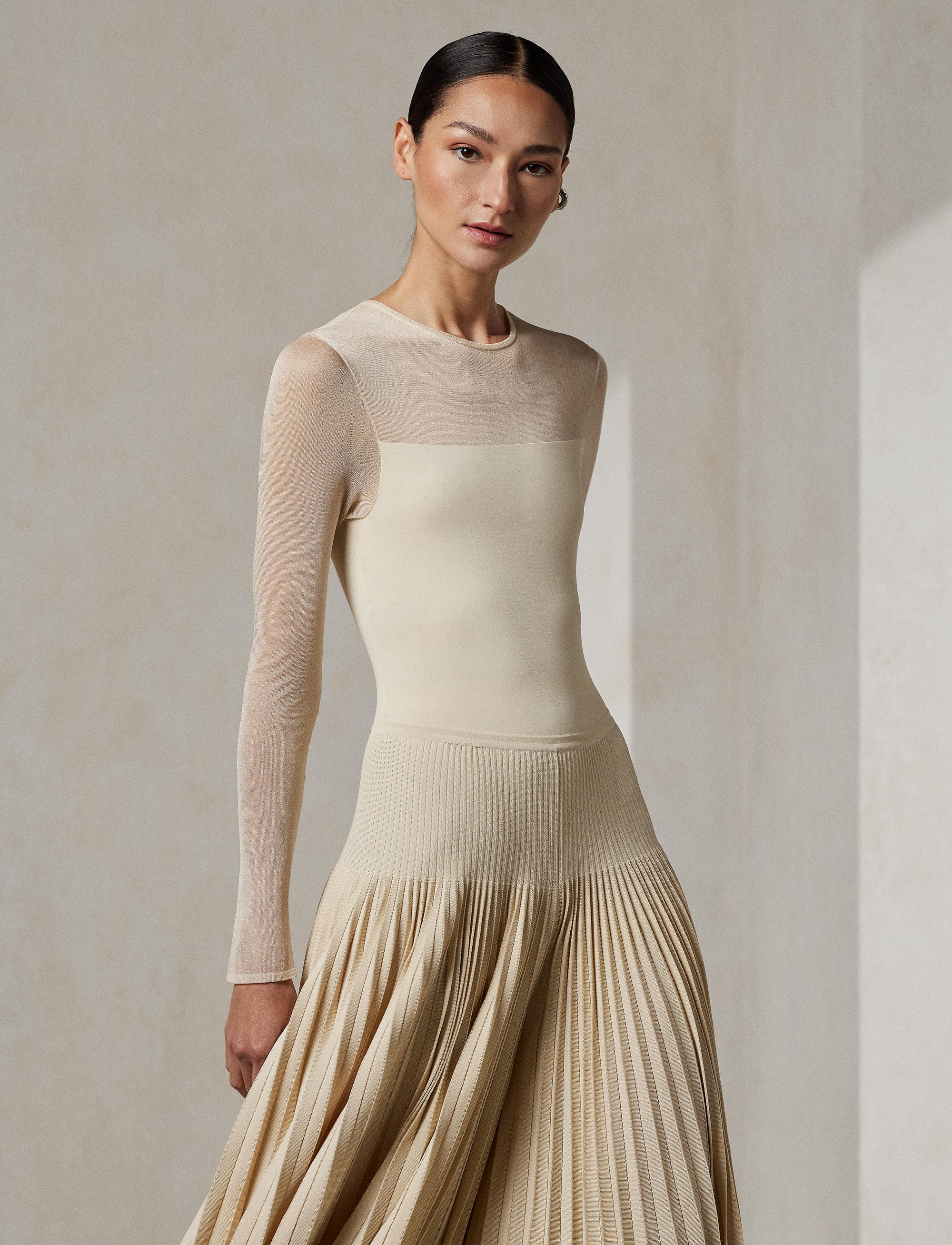 Opaque-transparent pleated jumpsuit - Butter
