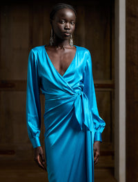 Robe du soir Saundra charmeuse stretch - Deep Topaz