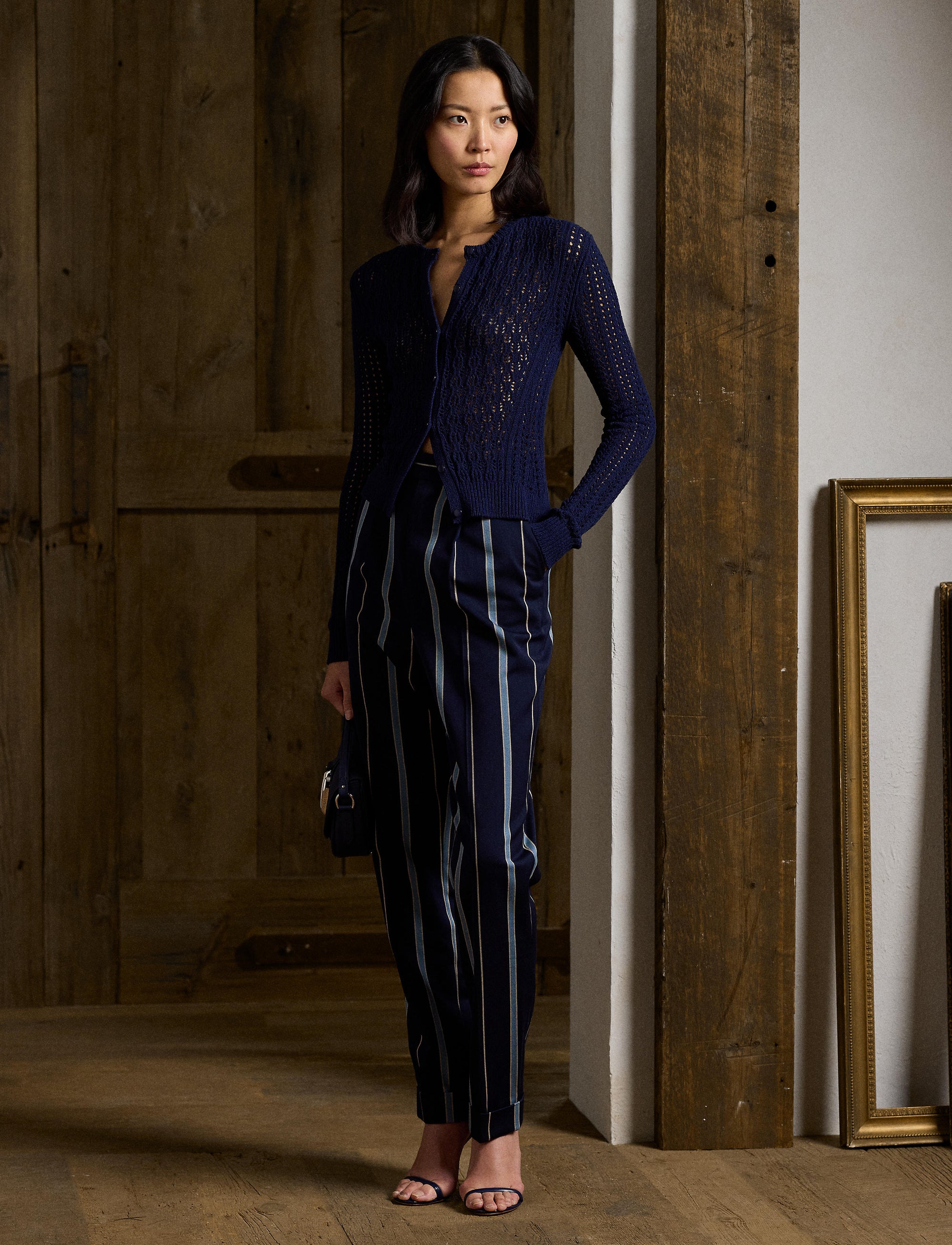 Cardigan à col rond en soie bouclée - Lux Navy