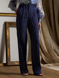 Pantalon rayé Stamford en lin et coton - Lux Navy & Cream