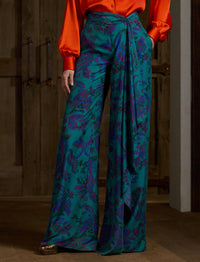 Pantalon Schmitt en soie habotai à motif - Blue Multi