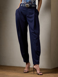 Pantalon Cassidy en laine milleraies - Navy & Cream