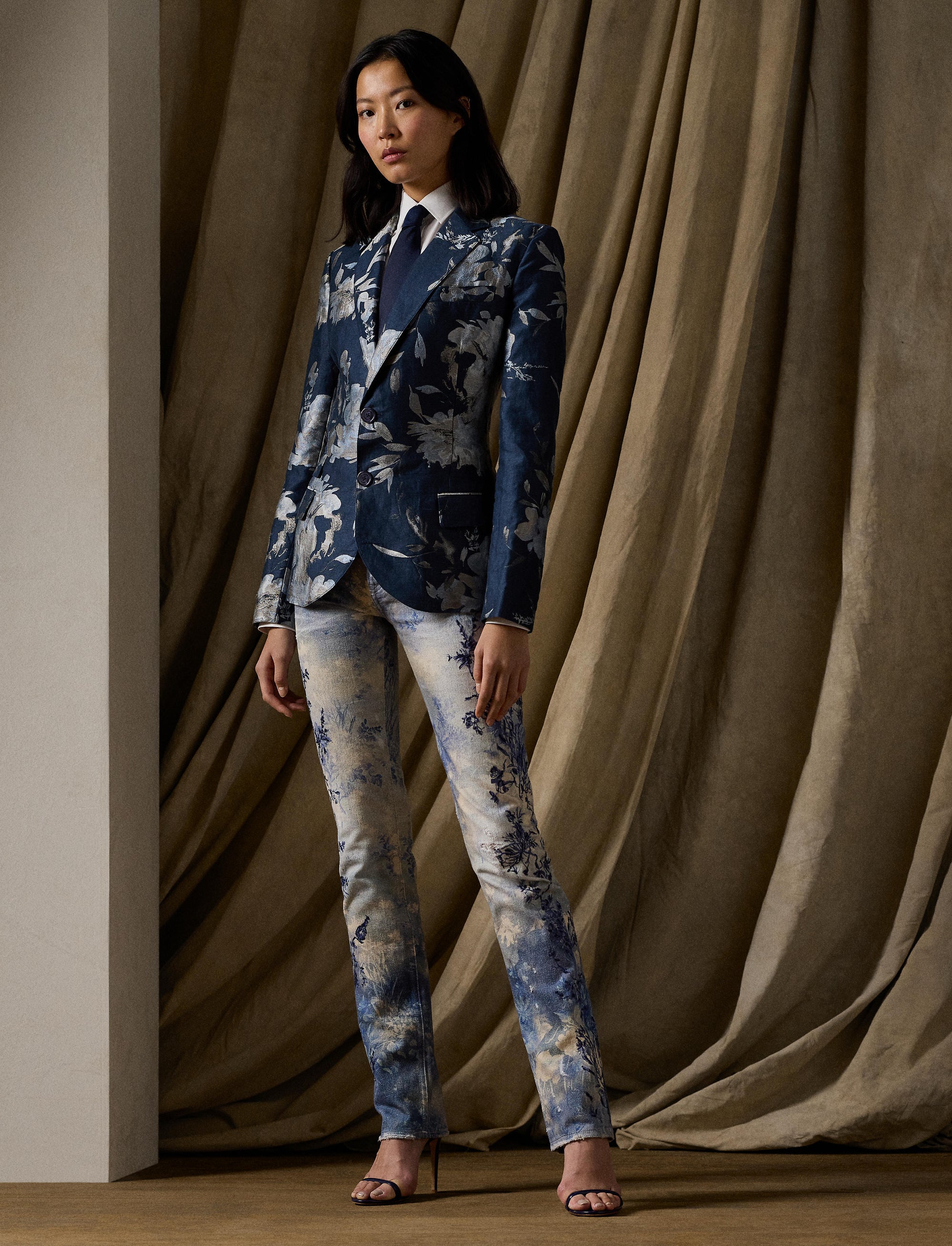 Veste Parker jacquard fleuri en lin - Blue Multi